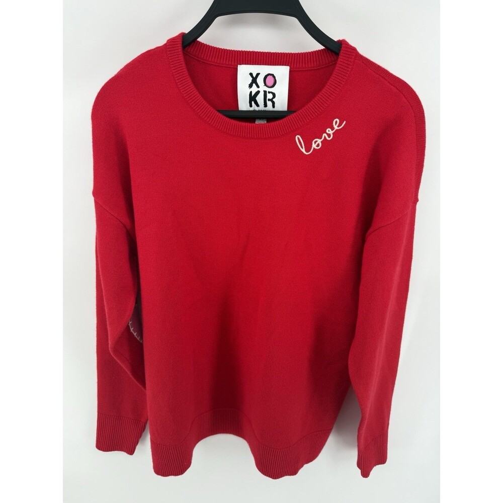 Anthropologie Kerri Rosenthal Red Sweater with Hearts patchwork XS valentines